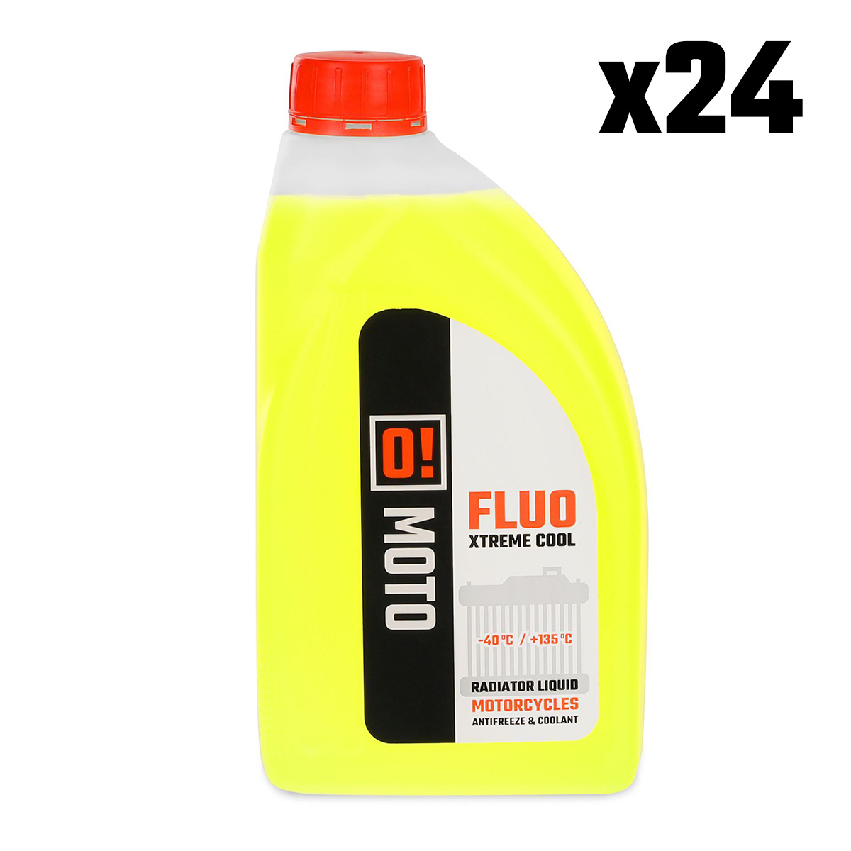OMOTO sada 24 kusy chladící kapalina 1L O! fluorescenční XtremE COOL+135 připraveno k použití (O!MOTO) (OLE-001) (-40 DO +135) (set 24 kusy) (OMOTO)